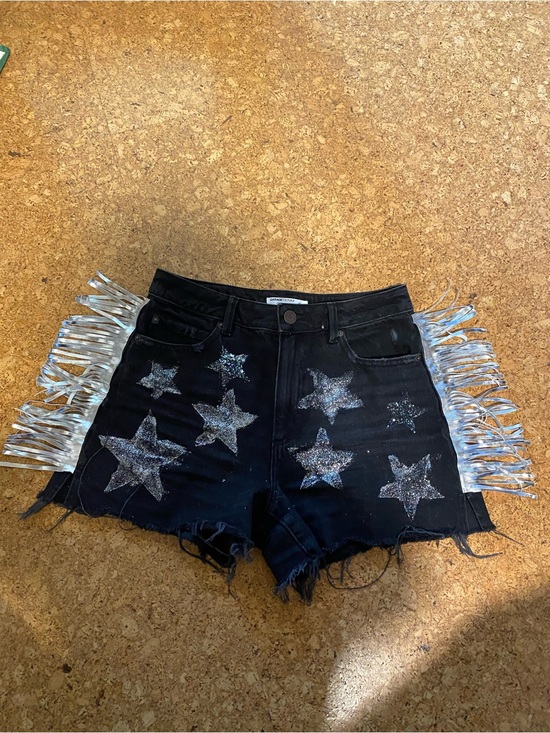 Garage Pants - 📌Black Star Appliqué Fringe Denim Shorts